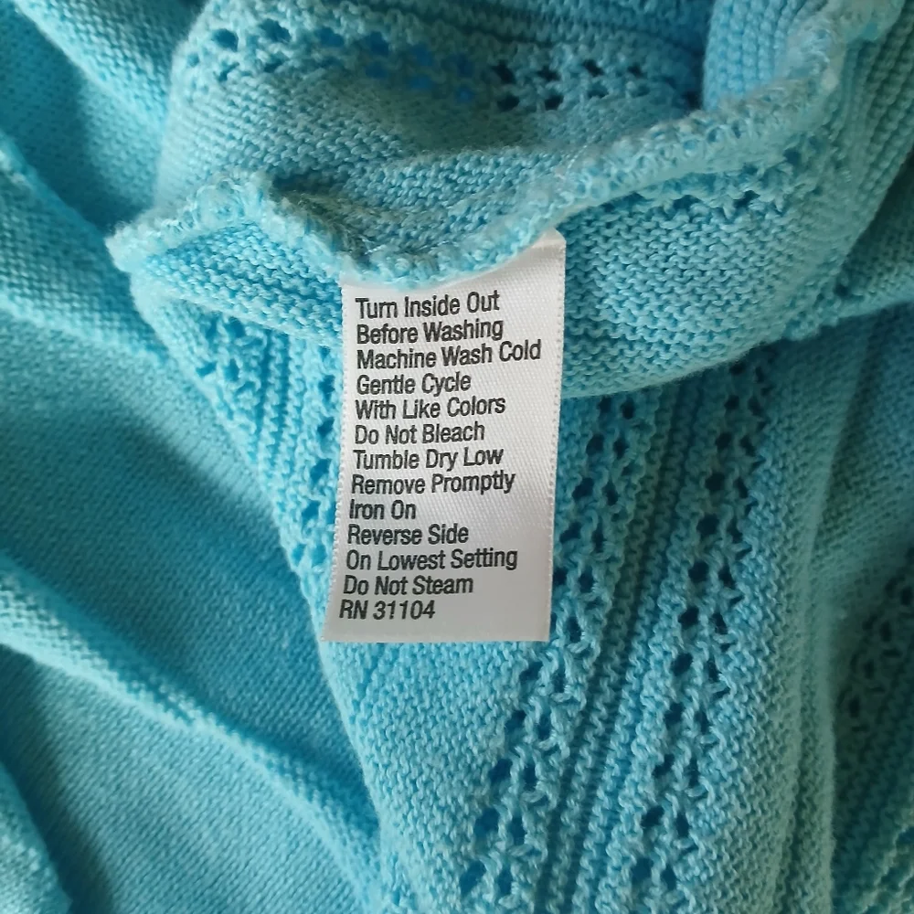 Kim Rogers Turquoise Open Front Pointelle Cardigan Medium - Picture 9 of 9
